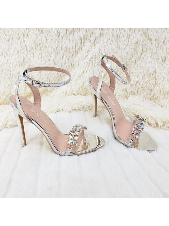 Bella Luna Shoes - Jeweled Toe Strap High Heel Sandal Shoes Silver